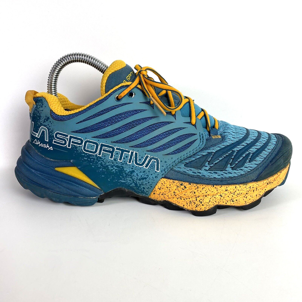 LA Sportiva Akasha Trail Running Shoes Womens 7.5 Blue Gold Sneakers Hiking
